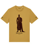 T.shirt homme coton bio dessin homme africain tenue traditionnelle akan Ashanti roi pagne couronne or dore ocre marque immortel paris kemet market