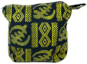 Pochette Trousse wax noir doré tissu africain Adinkra gye nyame 