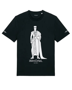 T.shirt homme coton bio dessin homme africain tenue traditionnelle akan Ashanti roi pagne couronne noir blanc marque immortel paris kemet market
