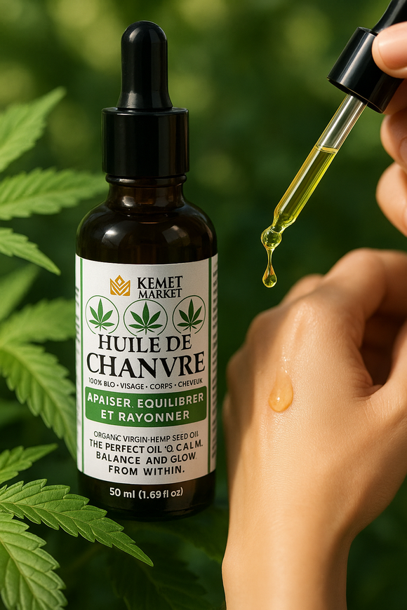 huile-chanvre-bienfaits-cbd-feuilles-cannabis-visage-cheveux-massage-utilisation-cheveux-blanc--pure-chanvre-bio-naturelle-meilleure-kemet-market-pharmacie-avis-test-main-bouteille-verre-ambre