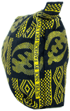 Pochette Trousse wax noir doré tissu africain Adinkra gye nyame pagne fait main 