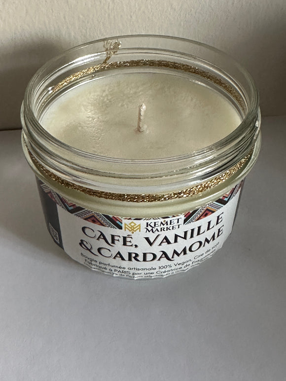 Bougie artisanale parfumée Café - Cardamome - Vanille. Bougies Afro exotique. Bougies made in France. Bougies cire naturelle de soja. 