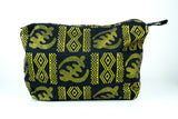 Grande Pochette Trousse wax noir doré tissu africain Adinkra gye nyame artisanal
