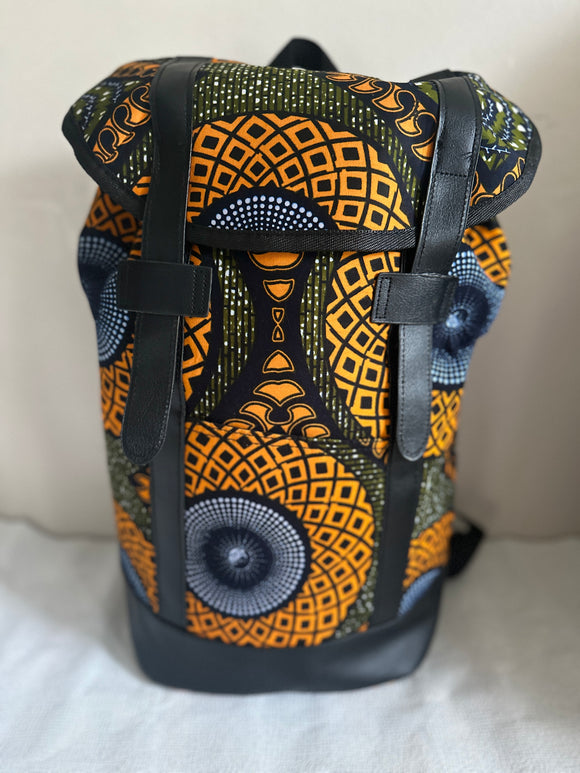 sac-a-dos-wax-femme-homme-voyage-sport-tissu-africain-pagne-colore-jaune-vert-noir-extensible-ordinateur-unisex-expedition-randonnee