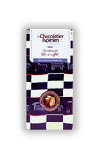 Tablette de chocolat artisanal chocolat au lait avec des grains de riz soufflés, pur cacao, coopérative afriacaine emballage original tissu pagne africain 