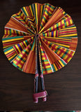 Eventail traditionnel africain wax amazon motif kente couleur orange 