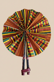 Eventail traditionnel mariage africain wax amazon motif kente couleur orange Bimatiere cuir 