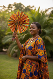 Eventail traditionnel africain wax amazon motif pagne tissu kente ghana couleur orange 
