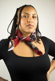 foulard wax africain, rouge beige, foulard africain, tissu wax, headwrap africain, turban africain, accessoire africain, foulard en wax, mode africaine, Kemet Market