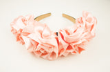 Serre-tête Couronne de fleurs Satin rose poudrée paleArtisanal idée cadeau marque Heiana Kemet Market